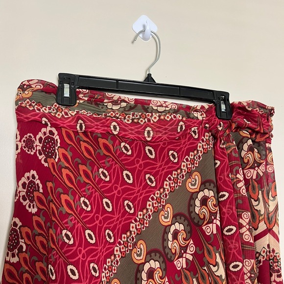 Versailles Red Paisley Faux Wrap Midi Skirt Womens 14 Asymmetrical Boho 516011 - Picture 4 of 9